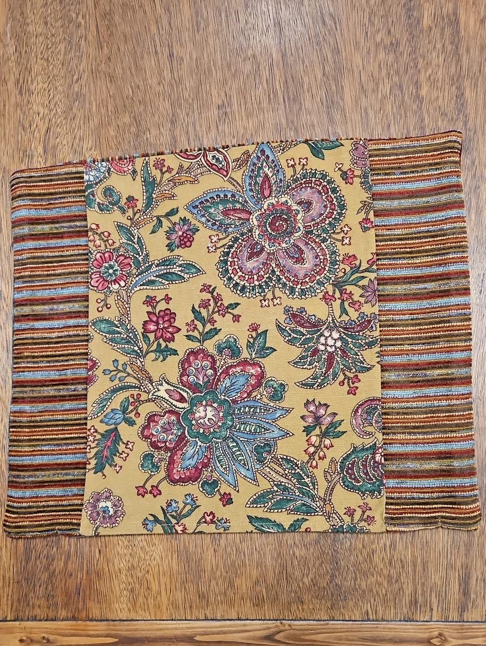 Floral Paisley Mu Accent Pillow Cover with Striped Trim